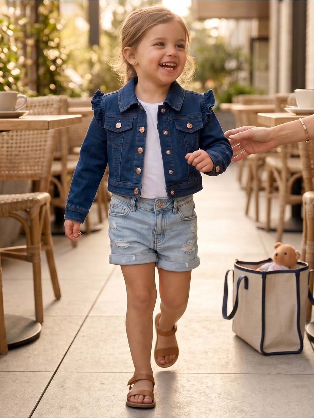 Nanette Lepore Dark Blue Ruffle-Shoulder Denim Jacket